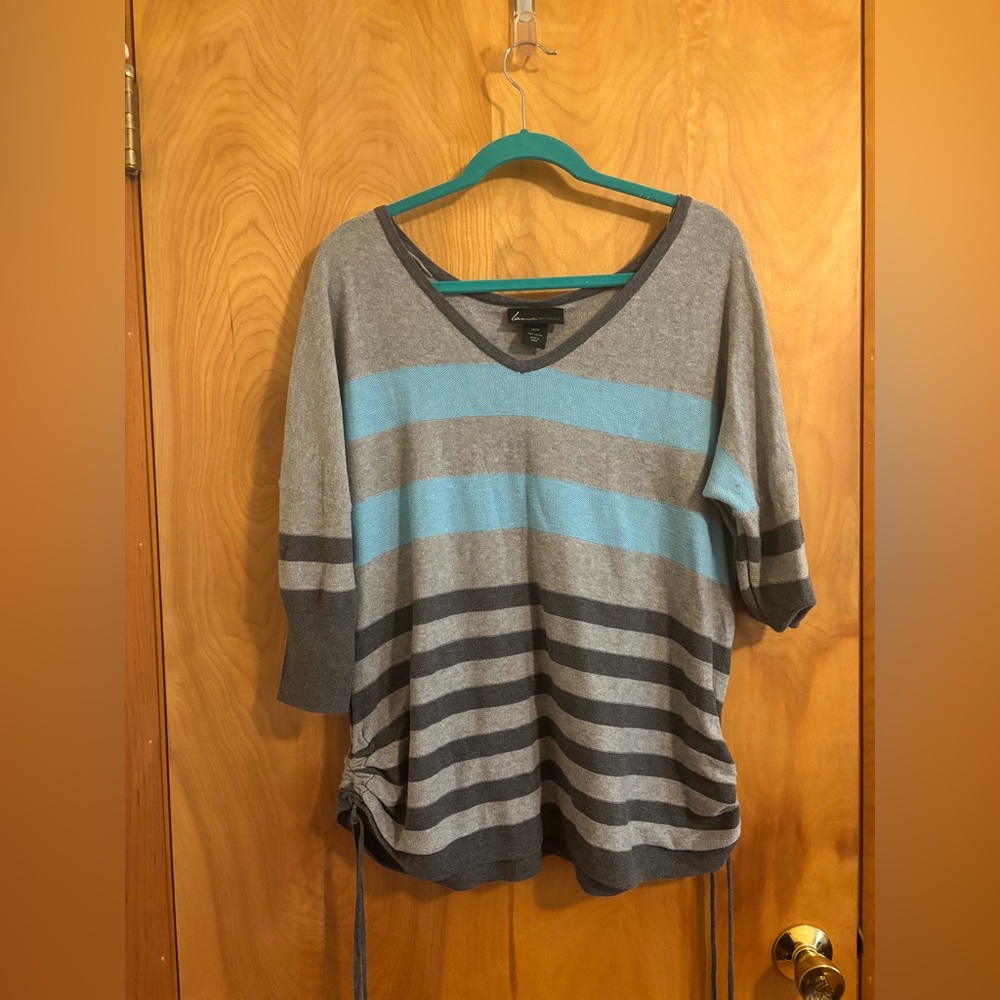 Lane Bryant Gray and Blue Striped Blouse